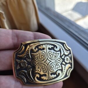 Vintage Gold and Black Ornate Belt Buckle